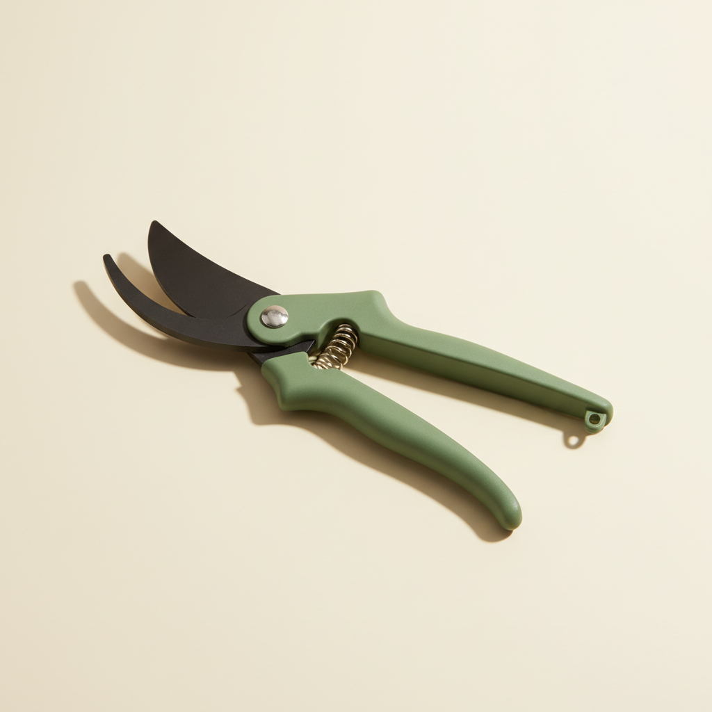 Bypass pruning shears on a warm off-white studio background