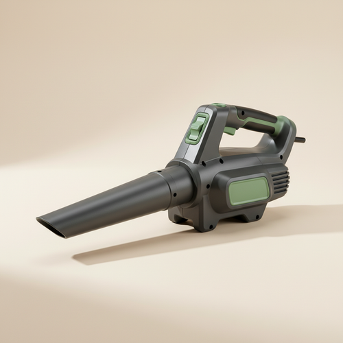 Compact leaf and debris blower on a warm off-white studio background