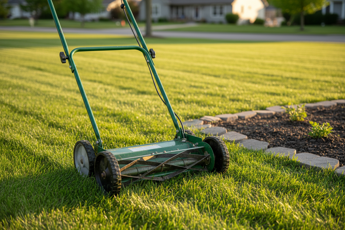 Lawn Care Tools in a Residential Yard